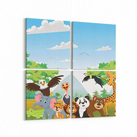 Olla 12706K4 Çocuk Odası Görseli 4'lü Kanvas Tablo (Ölçü: 145X145)