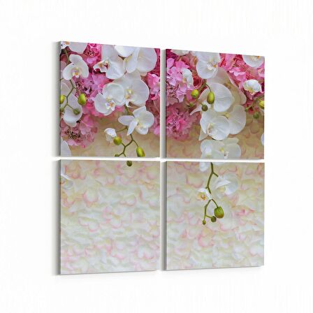 Olla 11599K4 Çiçek Görseli Kare 4'lü Kanvas Tablo (Ölçü: 65X65)