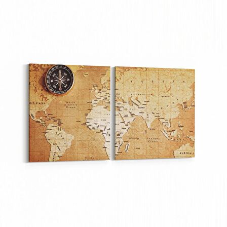 Olla 16221K2Y Harita Görseli Kare 2'li Yatay Kanvas Tablo (Ölçü: 85X40)