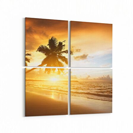 Olla 15925K4 Günbatımı Görseli Kare 4'lü Kanvas Tablo (Ölçü: 145X145)