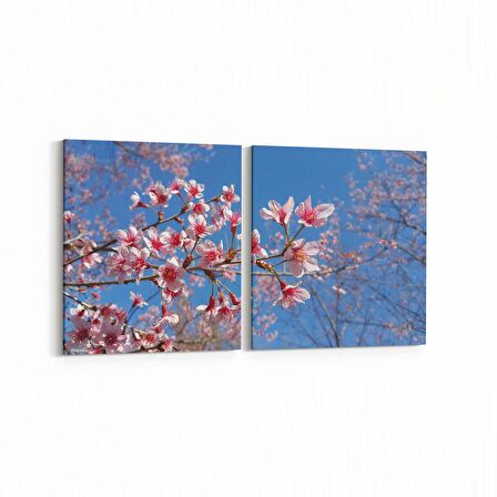 Olla 10929K2Y Ağaç Görseli Kare 2'li Yatay Kanvas Tablo (Ölçü: 85X40)