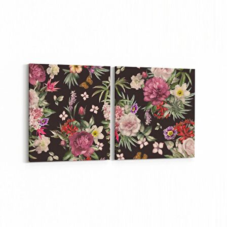 Olla 11785K2Y Çiçek Görseli Kare 2'li Yatay Kanvas Tablo (Ölçü: 65X30)