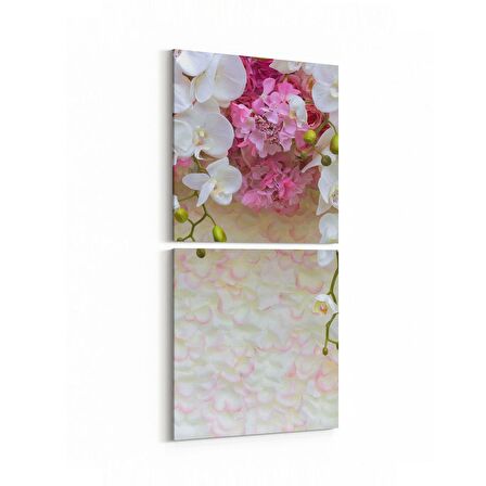 Olla 11599K2D Çiçek Görseli Kare 2'li Dikey Kanvas Tablo (Ölçü: 30X65)