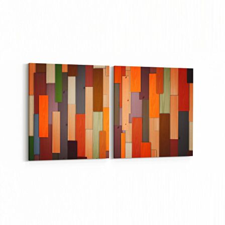 Olla 12047K2Y Ahşap Desen Görseli Kare 2'li Yatay Kanvas Tablo (Ölçü: 125X60)