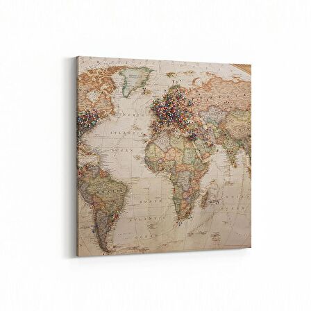 Olla 16155K Harita Görseli Kare Kanvas Tablo (Ölçü: 25X25)