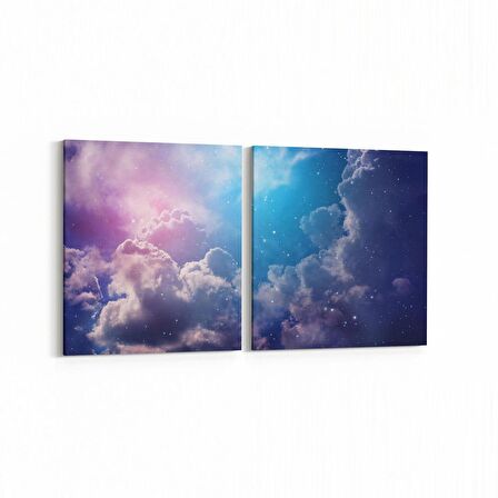 Olla 14776K2Y Gece Gökyüzü Görseli Kare 2'li Yatay Kanvas Tablo (Ölçü: 85X40)