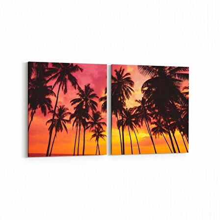Olla 16037K2Y Günbatımı Görseli Kare 2'li Yatay Kanvas Tablo (Ölçü: 145X70)