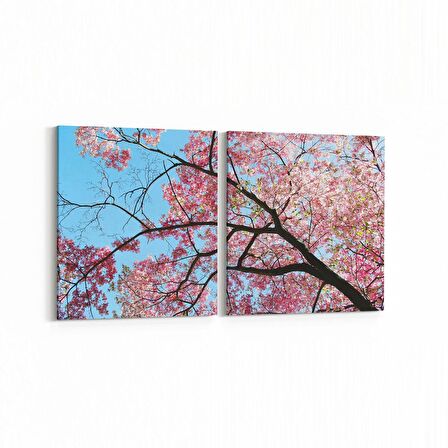 Olla 10522K2Y Ağaç Görseli Kare 2'li Yatay Kanvas Tablo (Ölçü: 125X60)