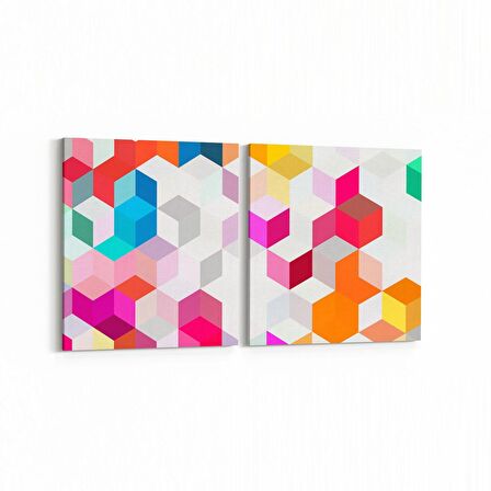 Olla 10054K2Y Abstract 3 Boyut Görsel Kare 2'li Yatay Kanvas Tablo (Ölçü: 145X70)