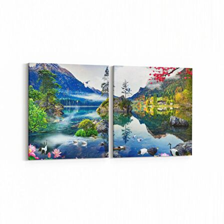 Olla 13389K2Y Doğa / Manzara Görseli Kare 2'li Yatay Kanvas Tablo (Ölçü: 125X60)