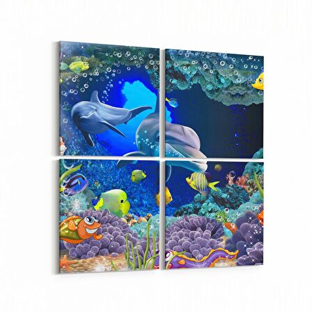 Olla 12110K4 Akvaryum / Balık Görseli Kare 4'lü Kanvas Tablo (Ölçü: 65X65)