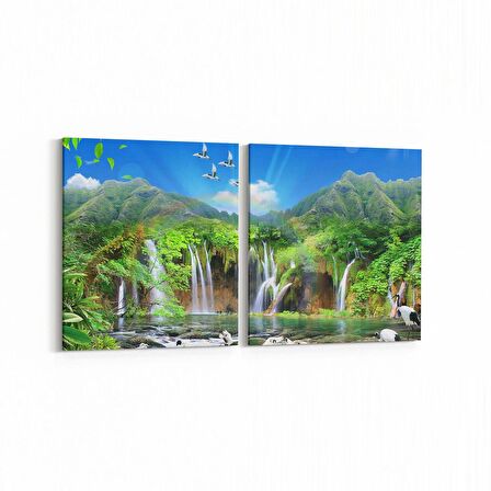 Olla 13226K2Y Doğa / Manzara Görseli Kare 2'li Yatay Kanvas Tablo (Ölçü: 65X30)