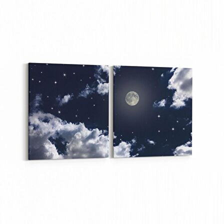 Olla 14637K2Y Gece Gökyüzü Görseli Kare 2'li Yatay Kanvas Tablo (Ölçü: 65X30)