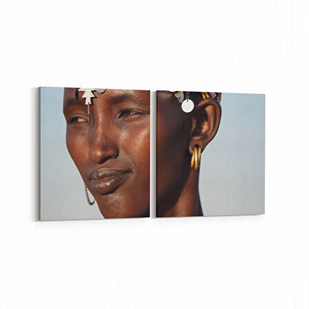 Olla 16858K2Y Model / Manken Görseli 2'li Yatay Kanvas Tablo (Ölçü: 125X60)