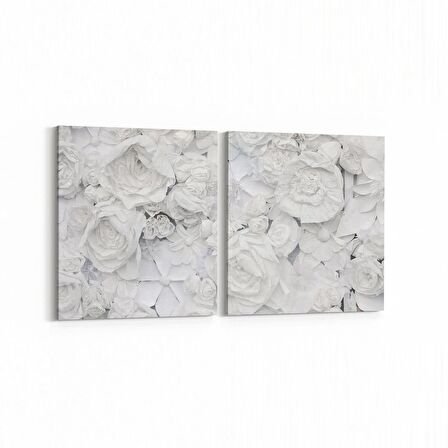 Olla 11588K2Y Çiçek Görseli Kare 2'li Yatay Kanvas Tablo (Ölçü: 105X50)