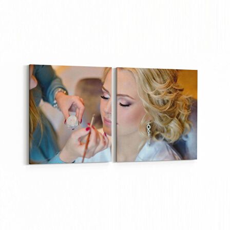 Olla 16320K2Y Kuaför / Berber Görseli Kare 2'li Yatay Kanvas Tablo (Ölçü: 125X60)