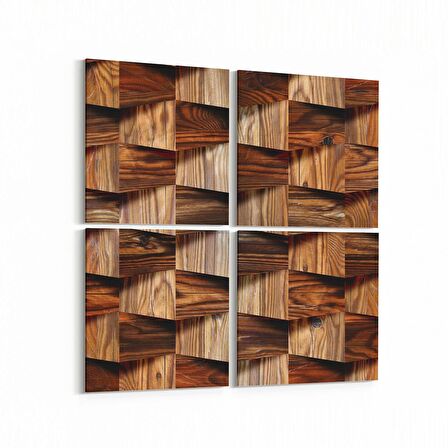 Olla 12016K4 Ahşap Desen Görseli Kare 4'lü Kanvas Tablo (Ölçü: 65X65)