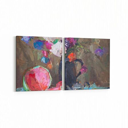 Olla 17768K2D Yağlı Boya Görseli Kare 2'li Dikey Kanvas Tablo (Ölçü: 30X65)