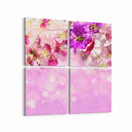 Olla 11561K4 Çiçek Görseli Kare 4'lü Kanvas Tablo (Ölçü: 145X145)