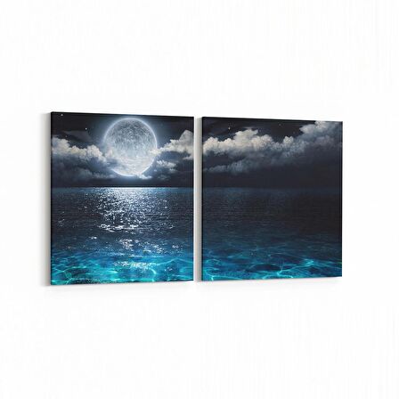 Olla 14717K2Y Gece Gökyüzü Görseli Kare 2'li Yatay Kanvas Tablo (Ölçü: 105X50)