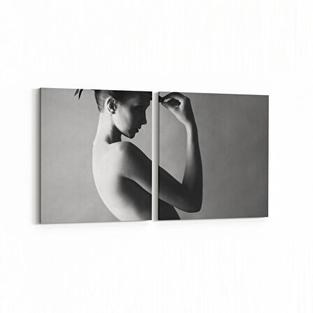 Olla 17026K2Y Model / Manken Görseli 2'li Yatay Kanvas Tablo (Ölçü: 65X30)
