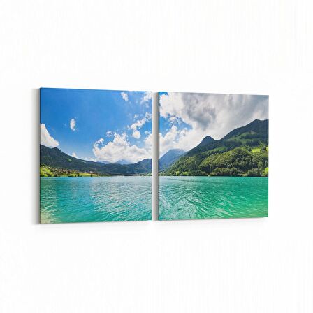 Olla 16366K2Y Kumsal / Sahil Görseli Kare 2'li Yatay Kanvas Tablo (Ölçü: 85X40)