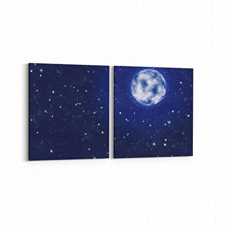 Olla 14723K2Y Gece Gökyüzü Görseli Kare 2'li Yatay Kanvas Tablo (Ölçü: 125X60)