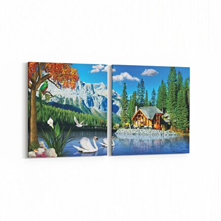 Olla 13649K2Y Doğa / Manzara Görseli Kare 2'li Yatay Kanvas Tablo (Ölçü: 125X60)