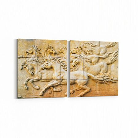 Olla 16295K2Y Heykel / Sanat Görseli Kare 2'li Yatay Kanvas Tablo (Ölçü: 145X70)