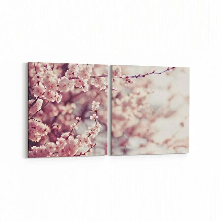 Olla 10732K2Y Ağaç Görseli Kare 2'li Yatay Kanvas Tablo (Ölçü: 85X40)