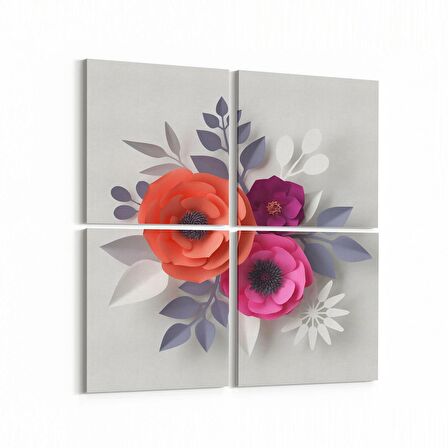 Olla 11622K4 Çiçek Görseli Kare 4'lü Kanvas Tablo (Ölçü: 145X145)
