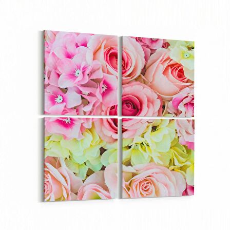 Olla 11607K4 Çiçek Görseli Kare 4'lü Kanvas Tablo (Ölçü: 65X65)