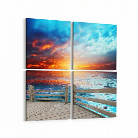 Olla 15950K4 Günbatımı Görseli Kare 4'lü Kanvas Tablo (Ölçü: 125X125)
