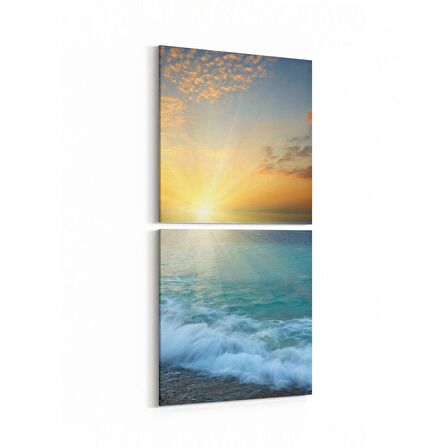 Olla 16130K2D Günbatımı Görseli Kare 2'li Dikey Kanvas Tablo (Ölçü: 30X65)