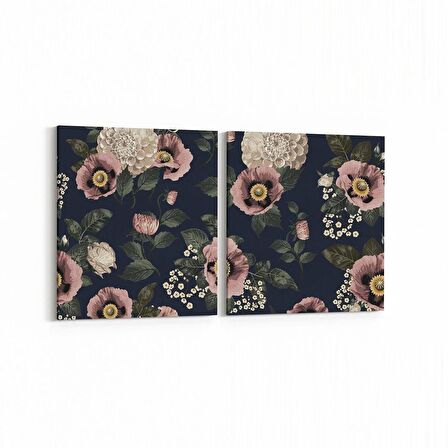 Olla 11772K2Y Çiçek Görseli Kare 2'li Yatay Kanvas Tablo (Ölçü: 125X60)