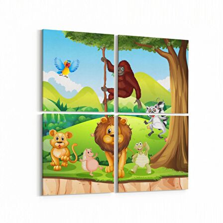 Olla 12716K4 Çocuk Odası Görseli 4'lü Kanvas Tablo (Ölçü: 65X65)