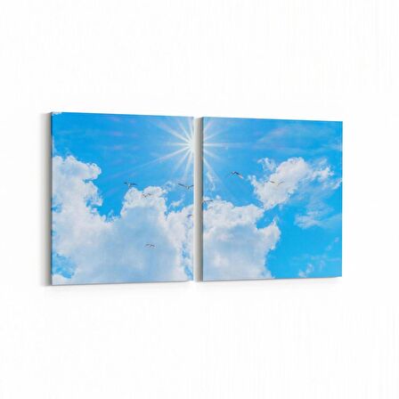 Olla 15717K2Y Gökyüzü Bulut Görseli Kare 2'li Yatay Kanvas Tablo (Ölçü: 105X50)