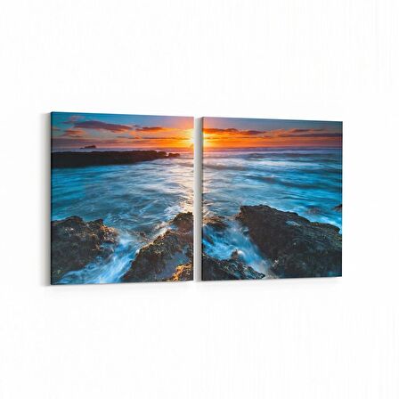 Olla 16051K2Y Günbatımı Görseli Kare 2'li Yatay Kanvas Tablo (Ölçü: 125X60)