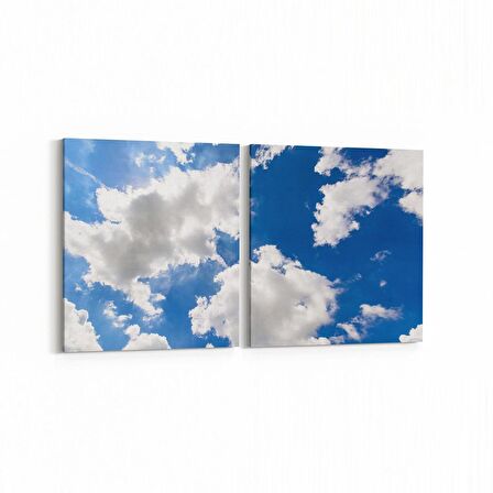 Olla 15565K2Y Gökyüzü Bulut Görseli Kare 2'li Yatay Kanvas Tablo (Ölçü: 65X30)