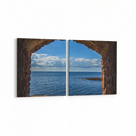 Olla 16438K2Y Kumsal / Sahil Görseli Kare 2'li Yatay Kanvas Tablo (Ölçü: 65X30)