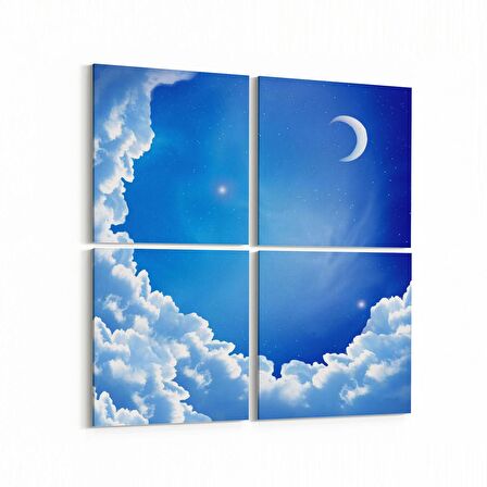 Olla 14837K4 Gece Gökyüzü Görseli Kare 4'lü Kanvas Tablo (Ölçü: 145X145)