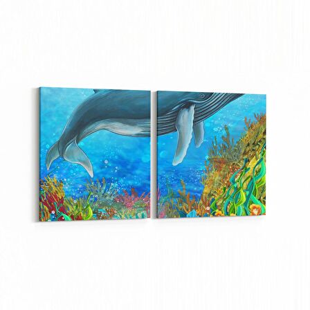 Olla 12085K2Y Akvaryum / Balık Görseli Kare 2'li Yatay Kanvas Tablo (Ölçü: 85X40)