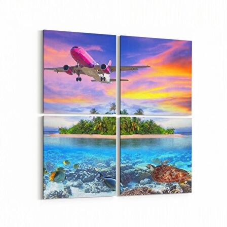 Olla 15991K4 Günbatımı Görseli Kare 4'lü Kanvas Tablo (Ölçü: 65X65)