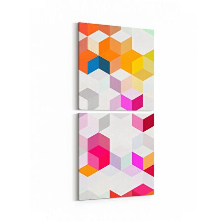 Olla 10054K2D Abstract 3 Boyut Görsel Kare 2'li Dikey Kanvas Tablo (Ölçü: 30X65)