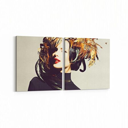 Olla 16787K2Y Model / Manken Görseli 2'li Yatay Kanvas Tablo (Ölçü: 65X30)