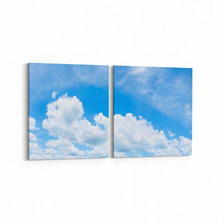 Olla 15763K2Y Gökyüzü Bulut Görseli Kare 2'li Yatay Kanvas Tablo (Ölçü: 125X60)