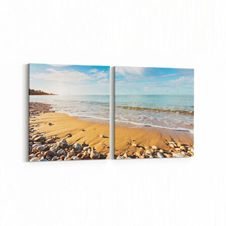 Olla 16491K2Y Kumsal / Sahil Görseli Kare 2'li Yatay Kanvas Tablo (Ölçü: 65X30)