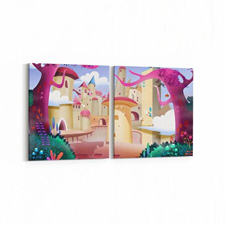 Olla 12783K2Y Çocuk Odası Görseli 2'li Yatay Kanvas Tablo (Ölçü: 145X70)