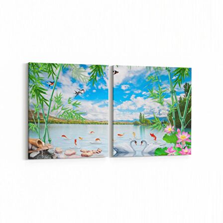 Olla 13526K2Y Doğa / Manzara Görseli Kare 2'li Yatay Kanvas Tablo (Ölçü: 145X70)