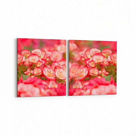 Olla 11635K2Y Çiçek Görseli Kare 2'li Yatay Kanvas Tablo (Ölçü: 85X40)